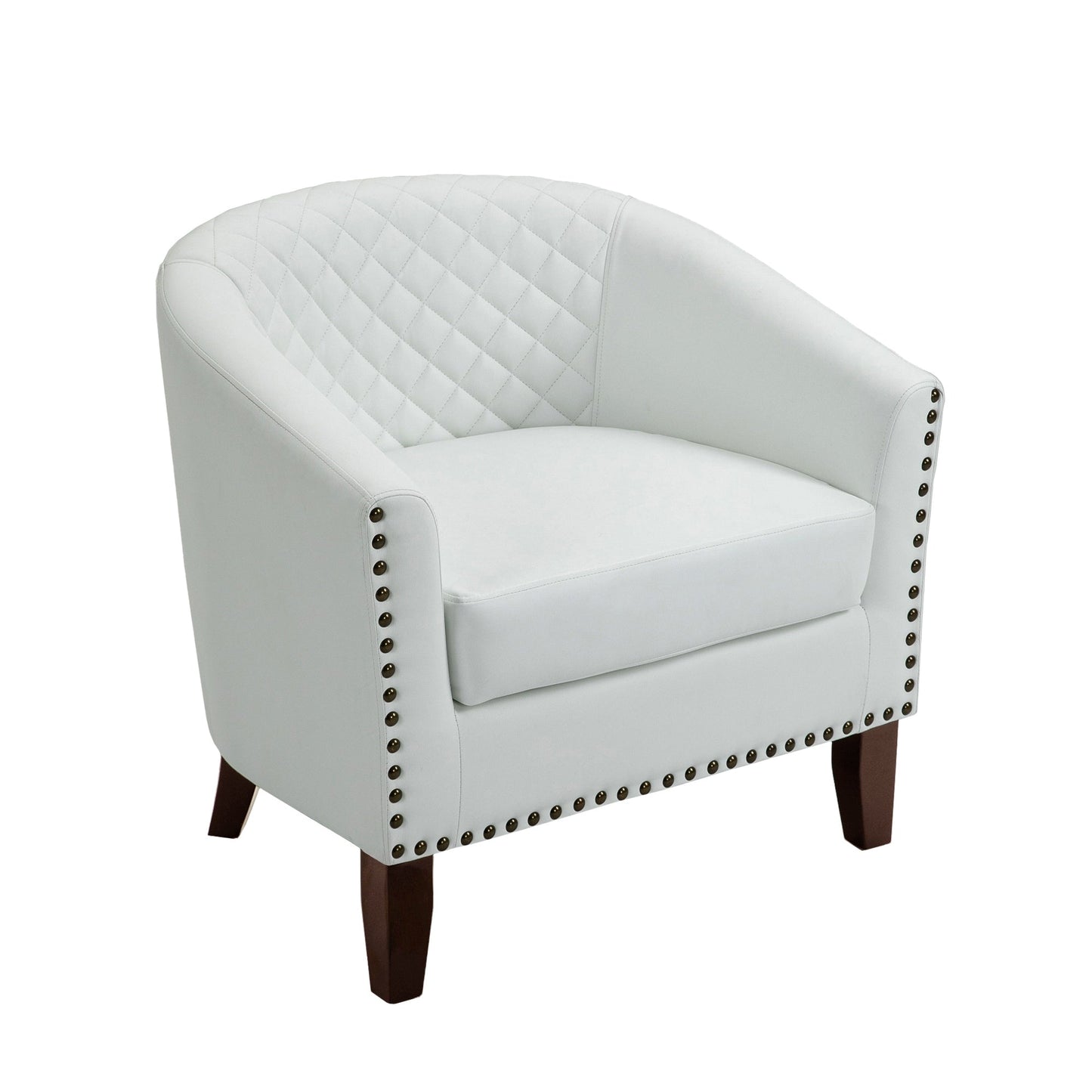 2 chaises d'appoint en cuir végétalien en forme de tonneau, 73,6 cm de large, avec garniture à clous.