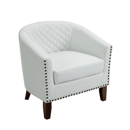 2 chaises d'appoint en cuir végétalien en forme de tonneau, 73,6 cm de large, avec garniture à clous.