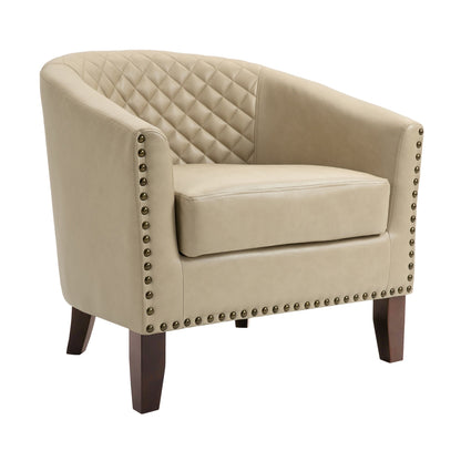 2 chaises d'appoint en cuir végétalien en forme de tonneau, 73,6 cm de large, avec garniture à clous.