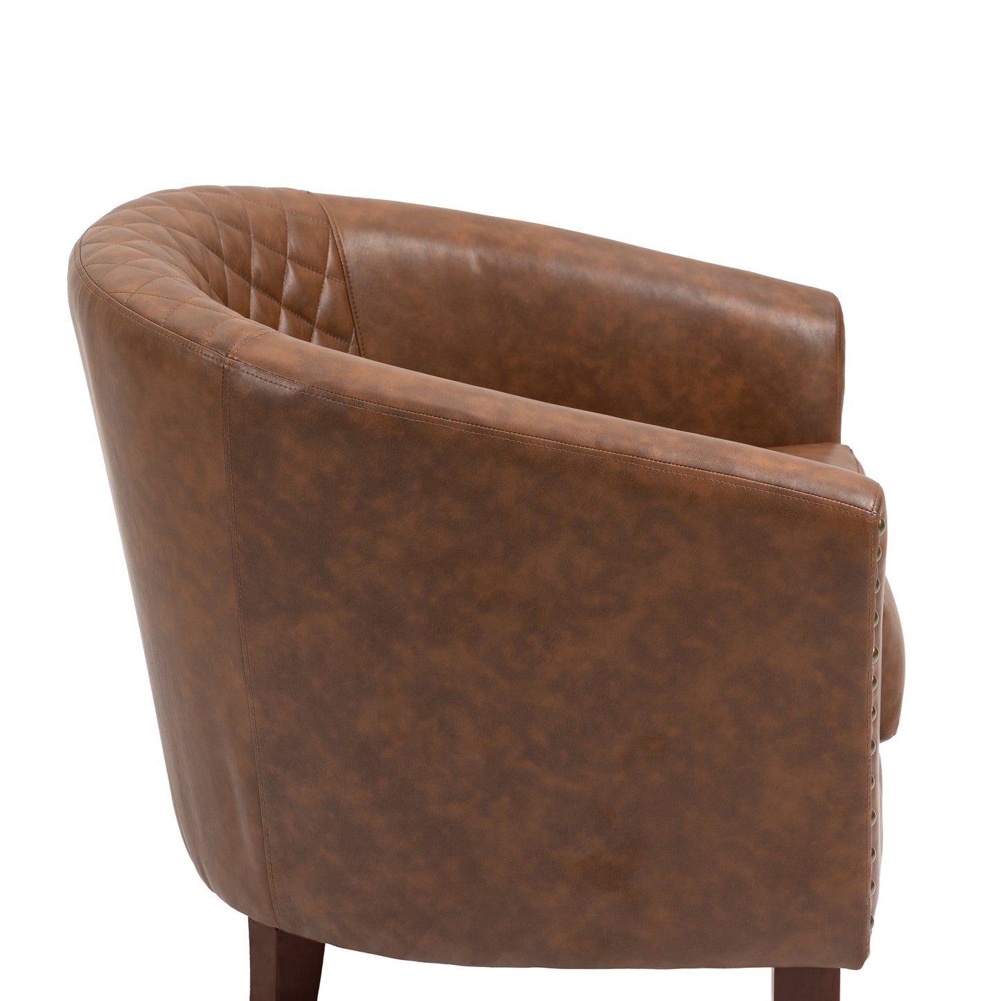 2 chaises d'appoint en cuir végétalien en forme de tonneau, 73,6 cm de large, avec garniture à clous.