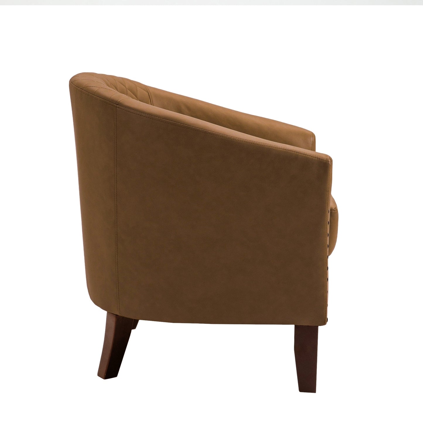 2 chaises d'appoint en cuir végétalien en forme de tonneau, 73,6 cm de large, avec garniture à clous.