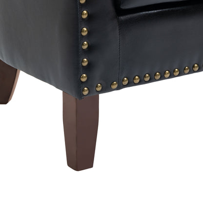 2 chaises d'appoint en cuir végétalien en forme de tonneau, 73,6 cm de large, avec garniture à clous.