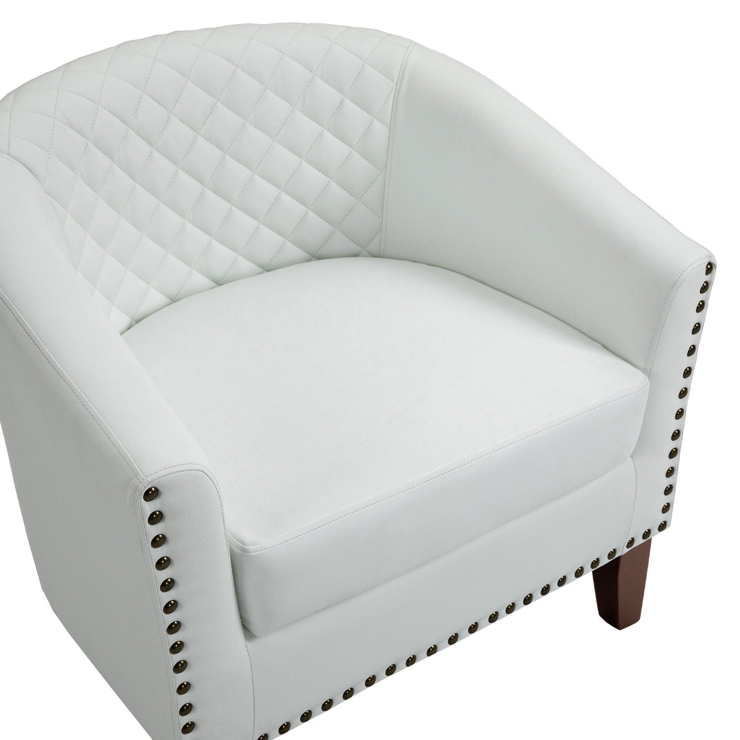 2 chaises d'appoint en cuir végétalien en forme de tonneau, 73,6 cm de large, avec garniture à clous.