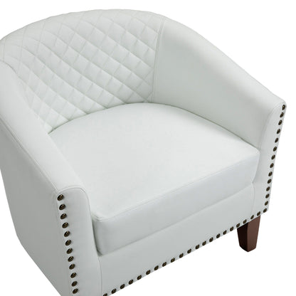 2 chaises d'appoint en cuir végétalien en forme de tonneau, 73,6 cm de large, avec garniture à clous.