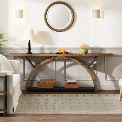 Table console de canapé étroite et longue à 2 niveaux avec cadre semi-circulaire pour entrée, tables d'appoint de couloir grises