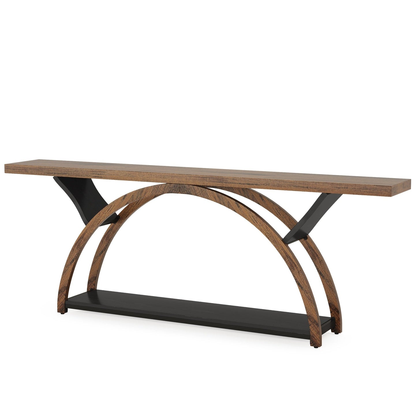 Table console de canapé étroite et longue à 2 niveaux avec cadre semi-circulaire pour entrée, tables d'appoint de couloir grises
