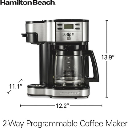 Machine à café 2 en 1, 12 tasses et portion individuelle, carafe en verre, pause et service automatiques, noir