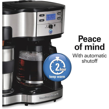 Machine à café 2 en 1, 12 tasses et portion individuelle, carafe en verre, pause et service automatiques, noir
