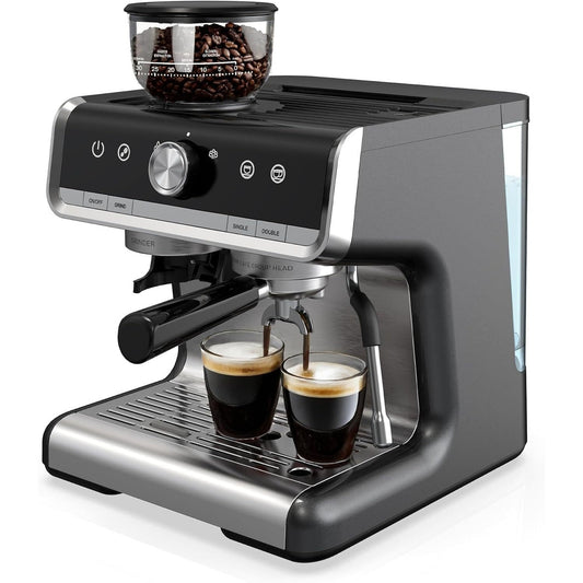 Machine à expresso semi-automatique 20 bars avec broyeur et fouet à lait.
