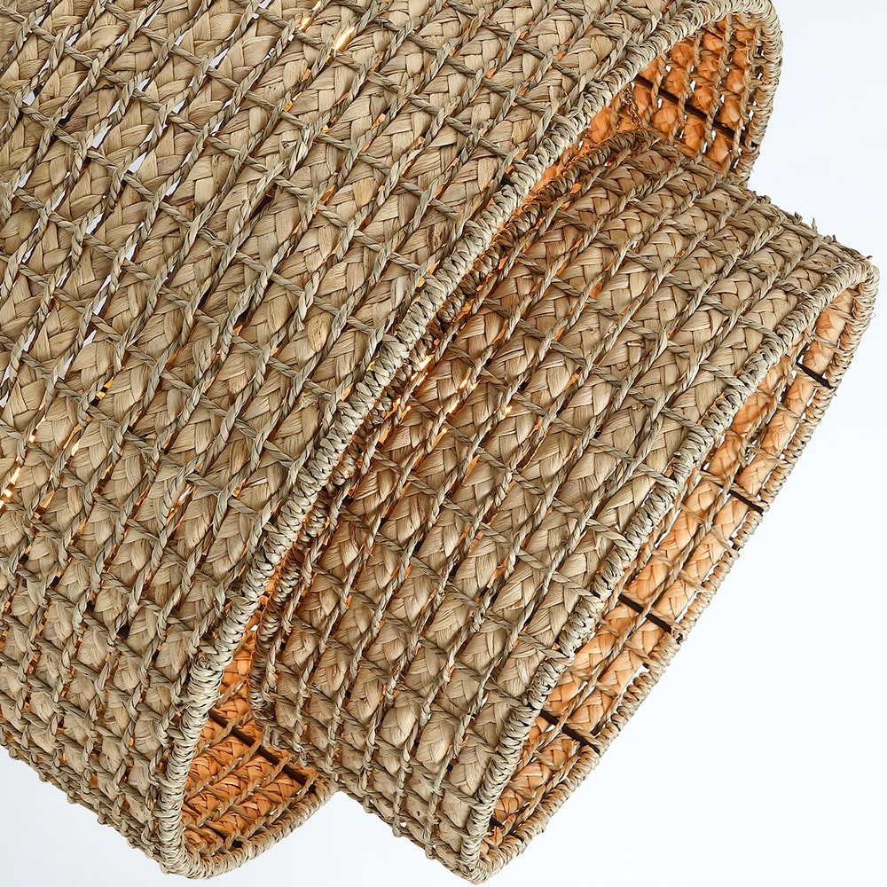 Suspension à 4 lumières en rotin naturel, style tambour traditionnel, avec auvent noir - Noir/terre - 50,8 cm (20 po) de largeur