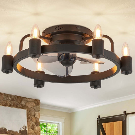 Ventilateur de plafond moderne de style farmhouse de 20 pouces, LED, à profil bas, à montage encastré, avec télécommande pour salon.