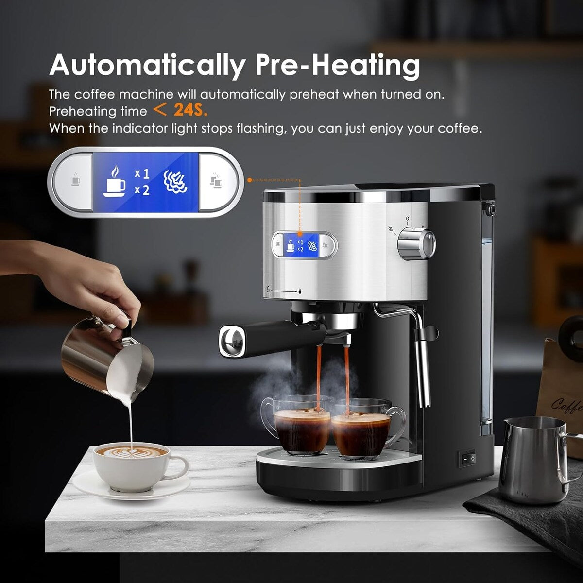 Machine à expresso 20 bars avec buse vapeur pour faire mousser le lait, machine à cappuccino et latte pour la maison, cadeau pour les amateurs de café