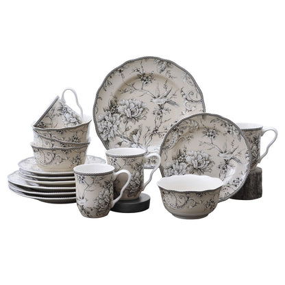 Service de table en porcelaine 222 Fifth Adelaide, 16 pièces, avec assiettes rondes, bols et tasses, blanc antique.