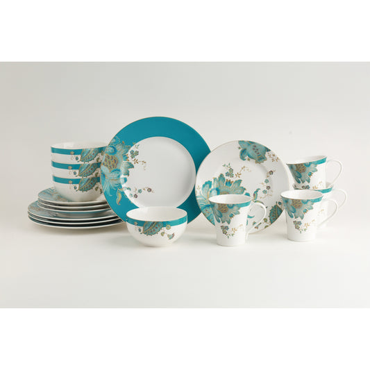 Service de table en porcelaine Eliza 16 pièces de 222 Fifth, bleu sarcelle