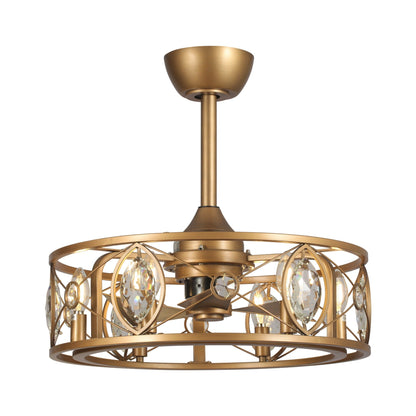 Ventilateur de plafond avec lustre à cage en cristal moderne à 22 lumières avec télécommande