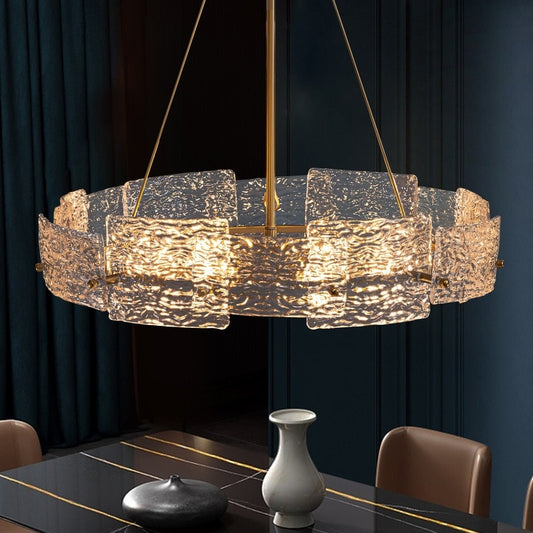 Luminaire suspendu moderne en cristal doré de 60 cm (23,6 po) à 6 lumières, style glamour, pour îlot de cuisine ou salle à manger.