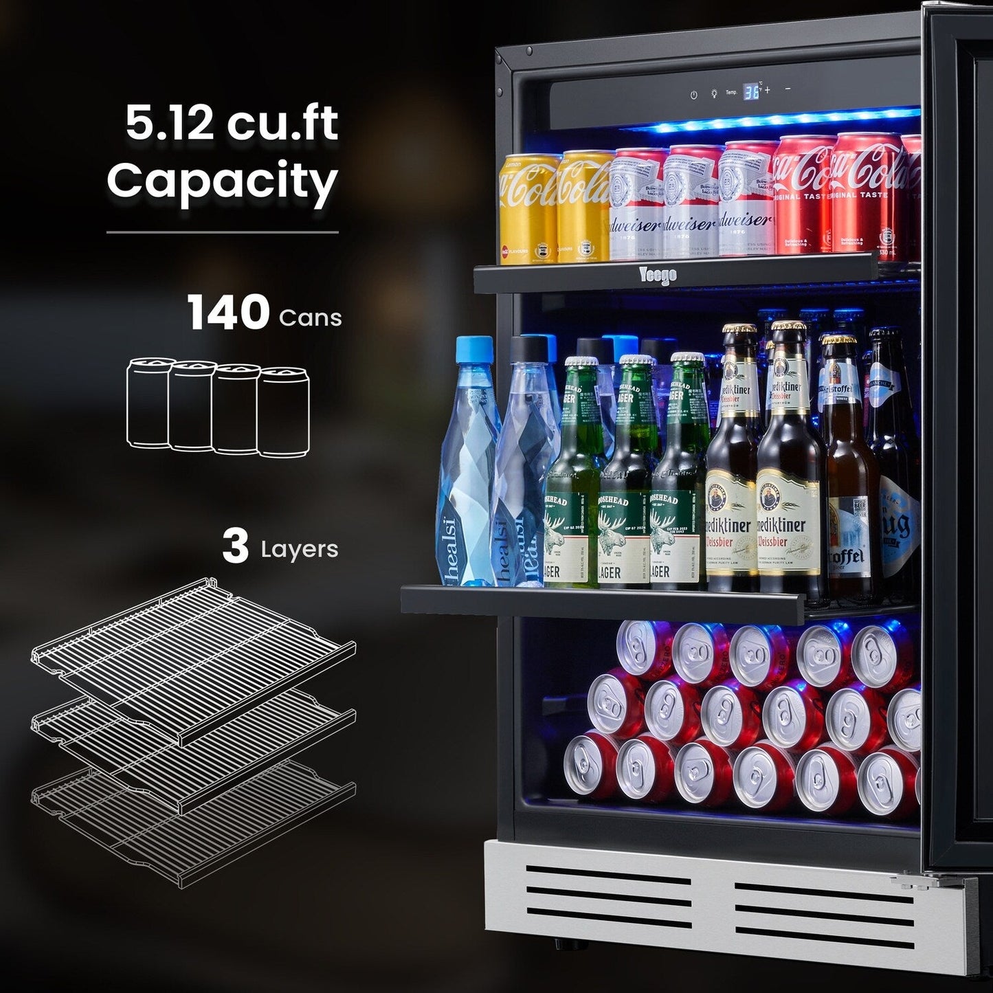 Réfrigérateur à boissons de 24 pouces, capacité de 140 canettes, pour sodas, vins et autres boissons - 24 pouces