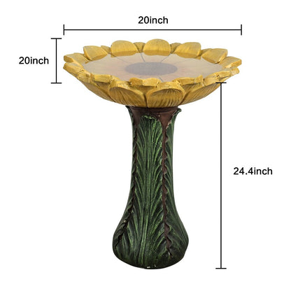 Bain d'oiseaux extérieur en forme de tournesol de 62 cm - Bain d'oiseaux en béton avec socle