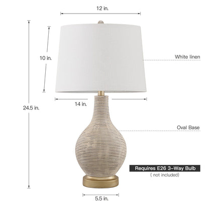 Lampe de table de style farmhouse 24,5 pouces, couleur beige lavé/doré, avec abat-jour en lin blanc (lot de 2) - 24,5 H