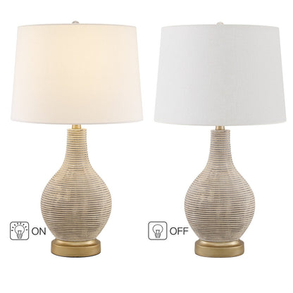 Lampe de table de style farmhouse 24,5 pouces, couleur beige lavé/doré, avec abat-jour en lin blanc (lot de 2) - 24,5 H