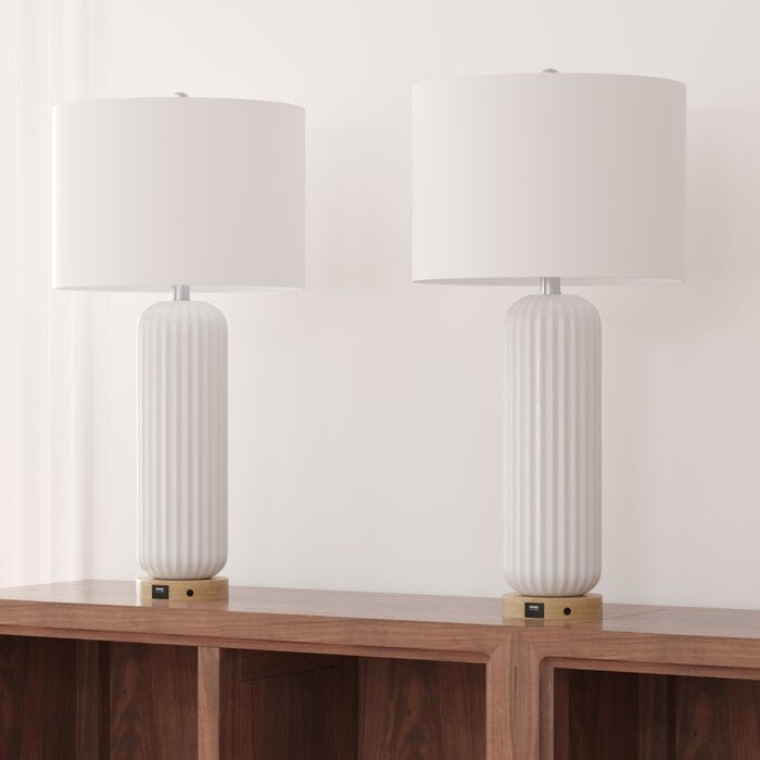 Ensemble de 2 lampes de table blanches en céramique USB (28 pouces)