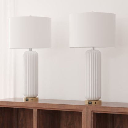 Ensemble de 2 lampes de table blanches en céramique USB (28 pouces)