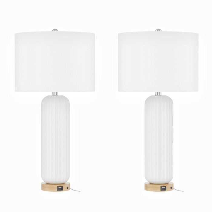 Ensemble de 2 lampes de table blanches en céramique USB (28 pouces)