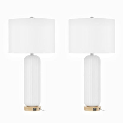 Ensemble de 2 lampes de table blanches en céramique USB (28 pouces)