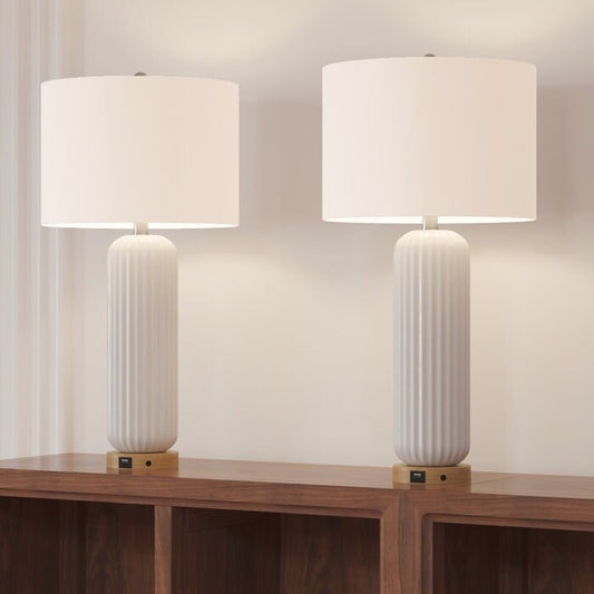 Ensemble de 2 lampes de table blanches en céramique USB (28 pouces)