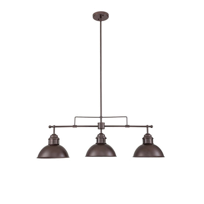 Suspension à 3 lumières style industriel et champêtre, forme de dôme, en métal, pour îlot de cuisine, finition bronze huilé.