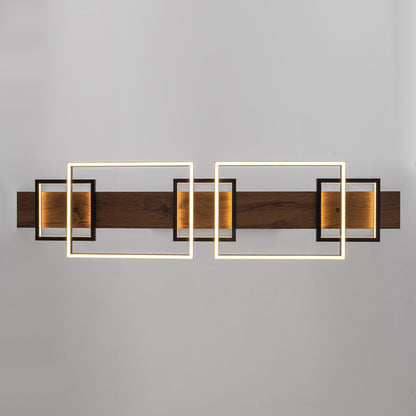Suspension à LED intégrée en bois, linéaire, à 3 ou 5 lumières, pour îlot de cuisine.