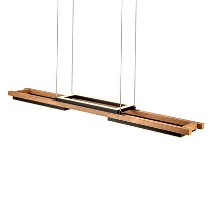 Suspension à LED intégrée en bois, linéaire, à 3 ou 5 lumières, pour îlot de cuisine.