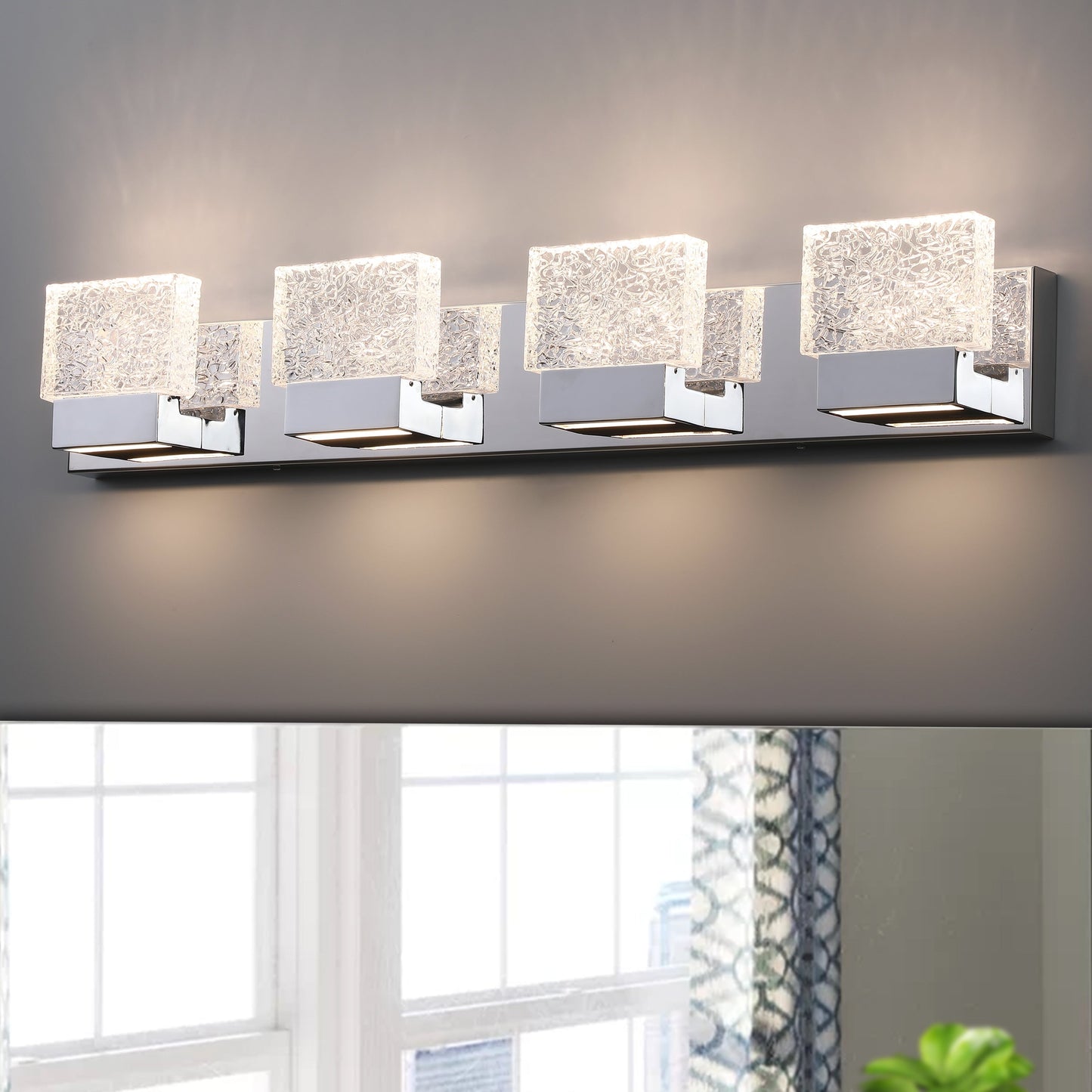 C Cattleya Luminaire de salle de bain à LED intégrée en acier inoxydable 3000K avec abat-jours en verre artistique - Chrome