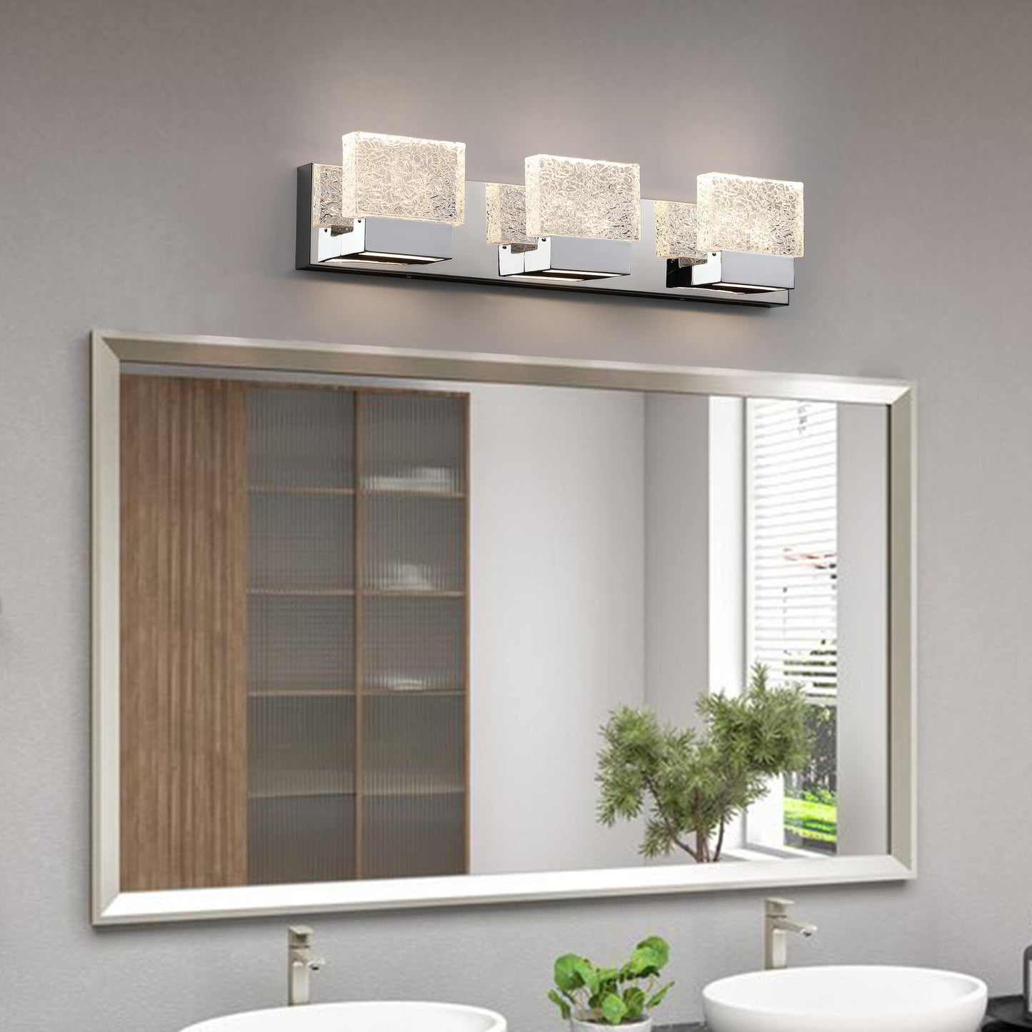 C Cattleya Luminaire de salle de bain à LED intégrée en acier inoxydable 3000K avec abat-jours en verre artistique - Chrome
