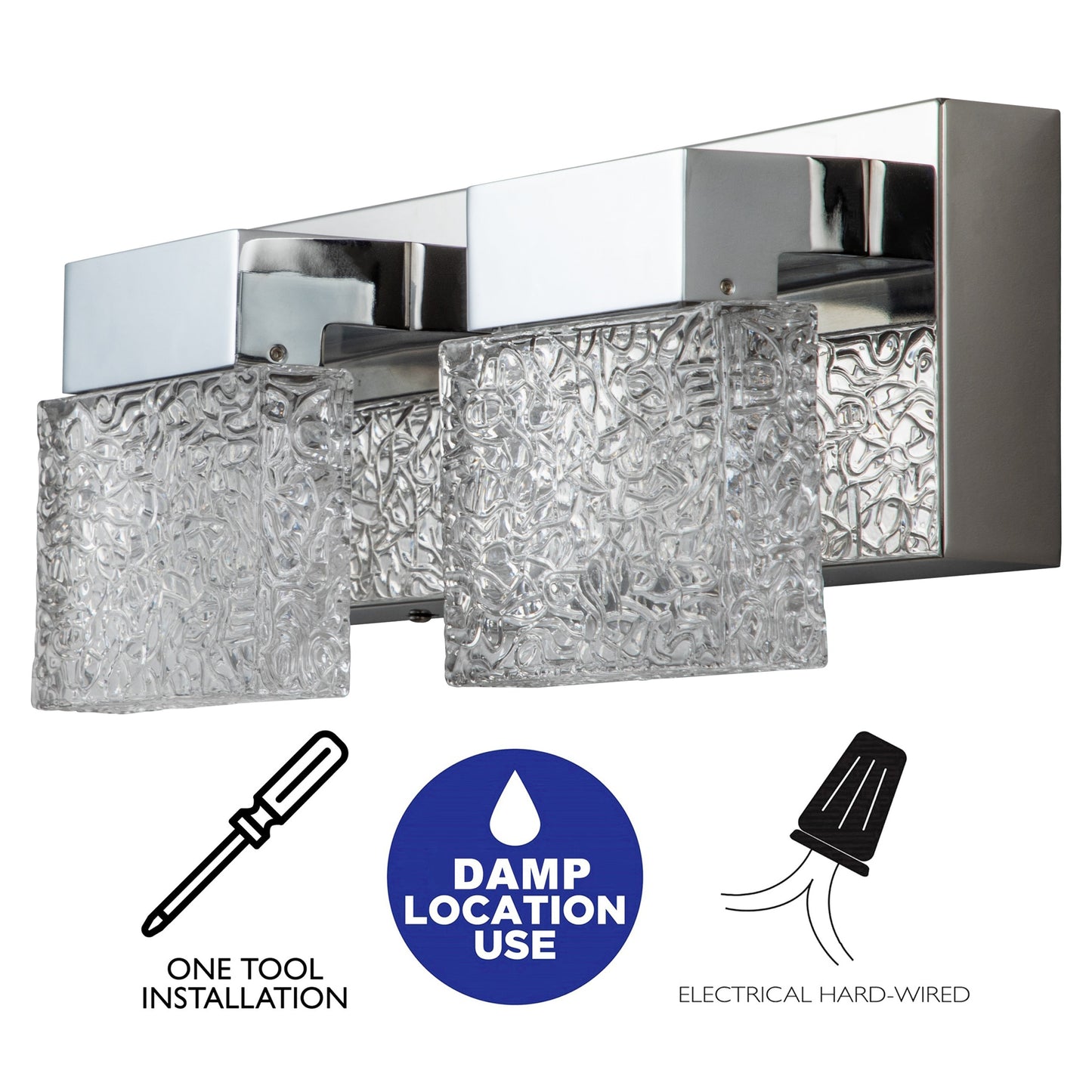 C Cattleya Luminaire de salle de bain à LED intégrée en acier inoxydable 3000K avec abat-jours en verre artistique - Chrome