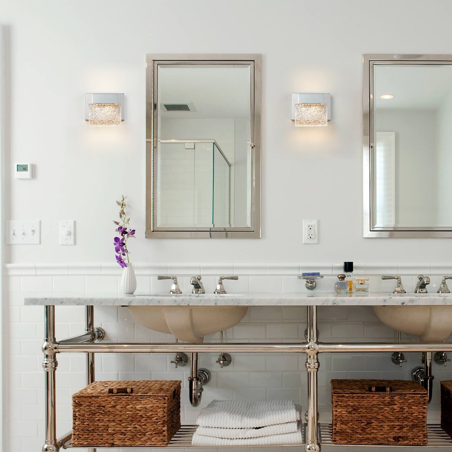 C Cattleya Luminaire de salle de bain à LED intégrée en acier inoxydable 3000K avec abat-jours en verre artistique - Chrome