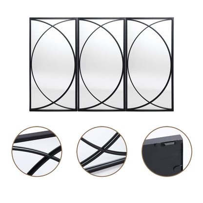 Ensemble de 3 miroirs muraux rectangulaires en métal noir - 80,6 H x 40 L x 1,9 l (cm)