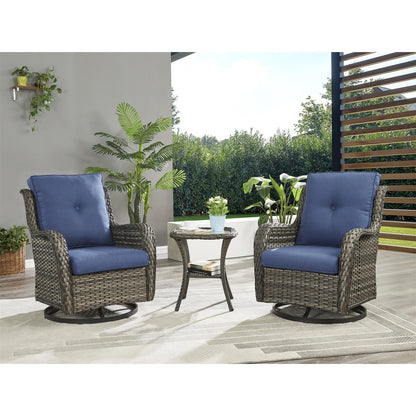 Gymojoy Ensemble de 3 pièces en rotin pour extérieur, chaise basculante pivotante avec coussin et table.