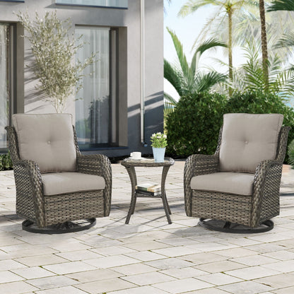 Gymojoy Ensemble de 3 pièces en rotin pour extérieur, chaise basculante pivotante avec coussin et table.
