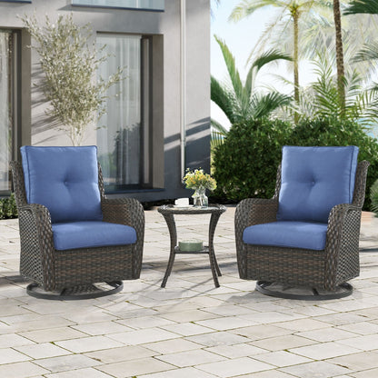 Gymojoy Ensemble de 3 pièces en rotin pour extérieur, chaise basculante pivotante avec coussin et table.