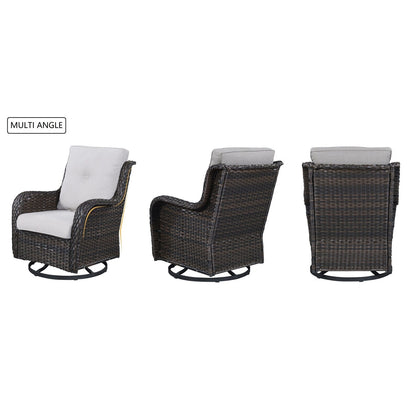 Gymojoy Ensemble de 3 pièces en rotin pour extérieur, chaise basculante pivotante avec coussin et table.
