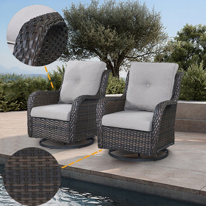 Gymojoy Ensemble de 3 pièces en rotin pour extérieur, chaise basculante pivotante avec coussin et table.