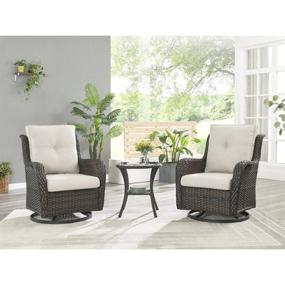 Gymojoy Ensemble de 3 pièces en rotin pour extérieur, chaise basculante pivotante avec coussin et table.