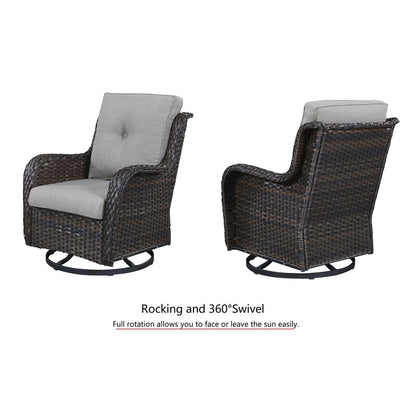 Gymojoy Ensemble de 3 pièces en rotin pour extérieur, chaise basculante pivotante avec coussin et table.