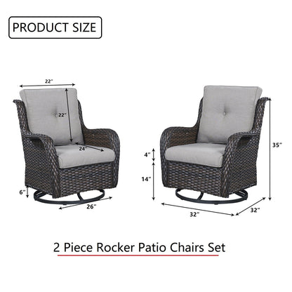 Gymojoy Ensemble de 3 pièces en rotin pour extérieur, chaise basculante pivotante avec coussin et table.