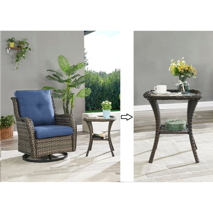 Gymojoy Ensemble de 3 pièces en rotin pour extérieur, chaise basculante pivotante avec coussin et table.
