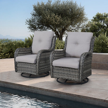 Gymojoy Ensemble de 3 pièces en rotin pour extérieur, chaise basculante pivotante avec coussin et table.