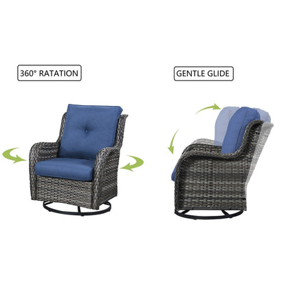 Gymojoy Ensemble de 3 pièces en rotin pour extérieur, chaise basculante pivotante avec coussin et table.