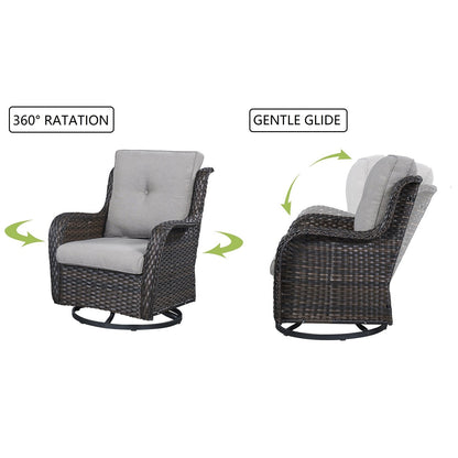 Gymojoy Ensemble de 3 pièces en rotin pour extérieur, chaise basculante pivotante avec coussin et table.