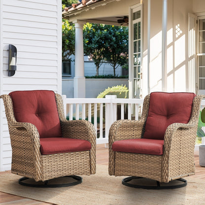 Gymojoy Ensemble de 3 pièces en rotin pour extérieur, chaise basculante pivotante avec coussin et table.
